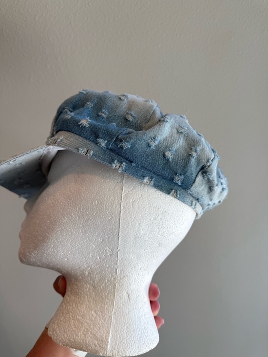 Light Wash Patchwork Denim Newsboy Cap Distressed Boho Y2K Cottagecore Hat - Picture 3 of 6